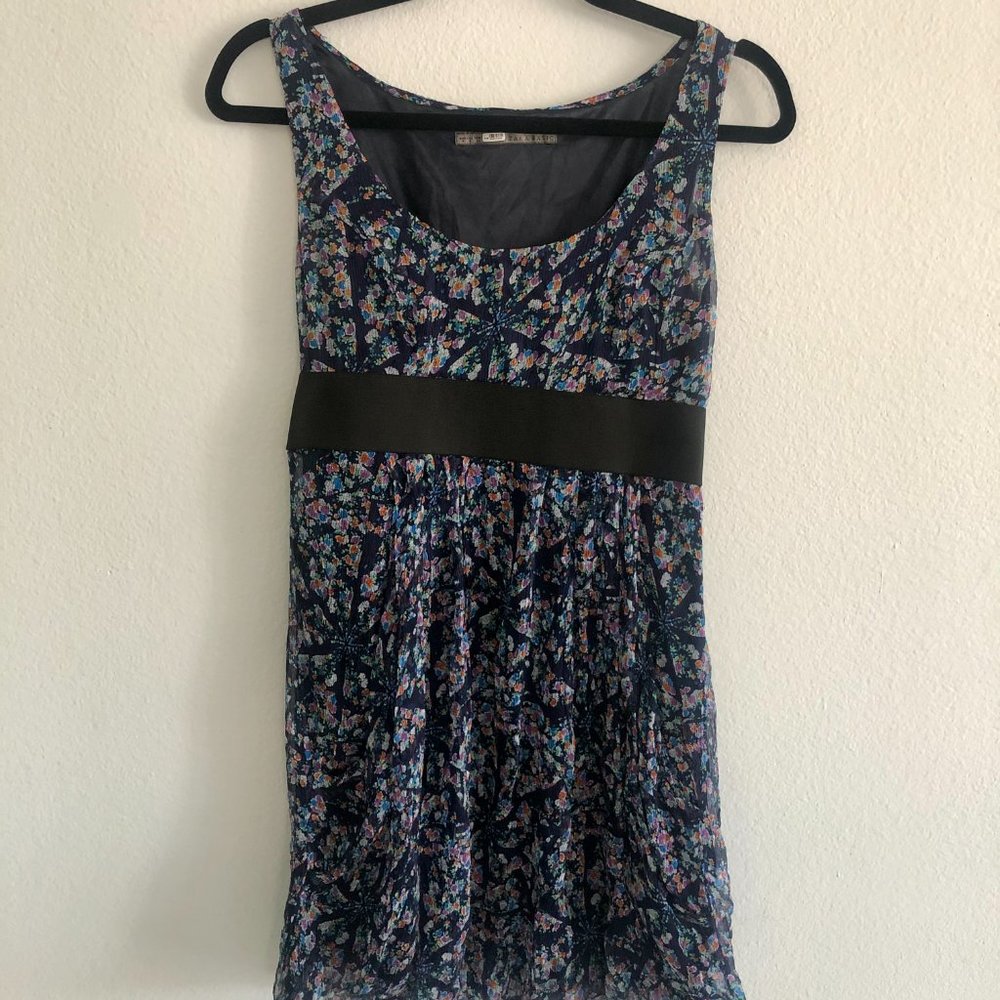 Zara Basic blue floral print elastic waist dress